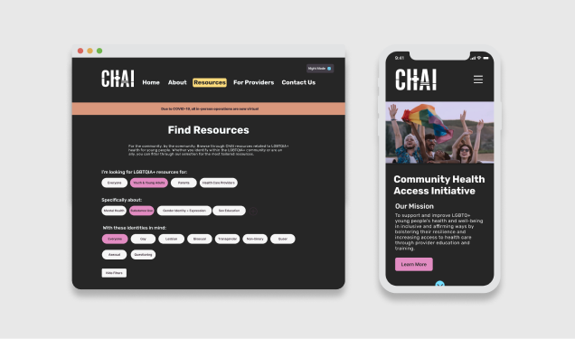 CHAI website on desktop and mobile